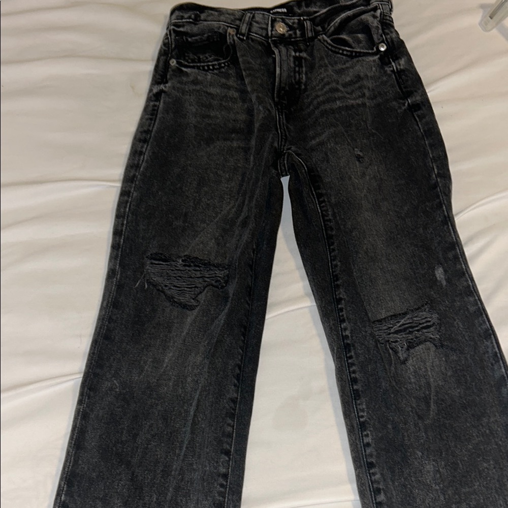 Black Straight Leg Distressed Jeans